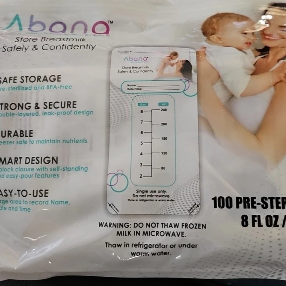 Abana breast milk storage bags CT. 100 each bag...bpa free